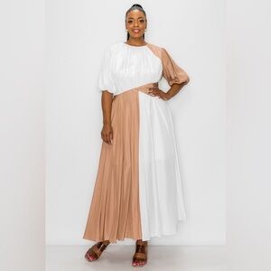 💚 2765. Color Block Puff Short Sleeve Maxi Dress